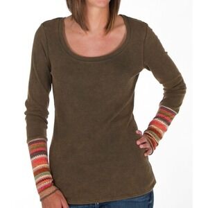 White Crow Buckle Washed‎ Scoop Neck Knit Sleeve Top, Size Small